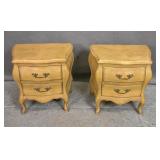 Pair of Louis XV style painted wood bombe commodes