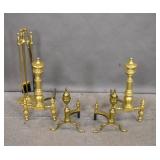 2 Pairs of brass andirons;