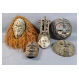 Group of 5 wood & grass African masks