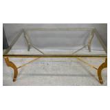 Gold painted metal glass top low table Gold painted metal glass top low table