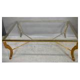 Gold painted metal glass top low table