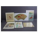 Group of 6 Asian fish paintings