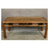 Chinese hardwood low table with rattan top