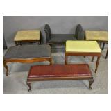 Group of 6 benches & stools