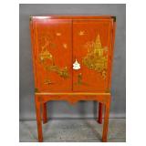 Asian style lacquered cabinet on stand