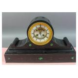 Victorian slate mantel clock with malachite inlay