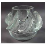 Signed Lalique glass Vauges wave vase Signed Lalique glass Vauges wave vase