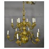 Baroque style brass 12-light chandelier