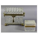 2 Baccarat style gilt metal mounted crystal boxes