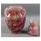 Carved rose quartz lidded vase