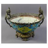 Longwy style porcelain bronze mounted bowl Longwy style porcelain bronze mounted bowl