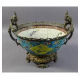 Longwy style porcelain bronze mounted bowl