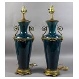 Pair of porcelain & gilt-metal urns