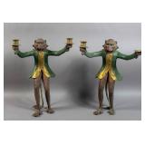 Pair of carved wood monkey-form candelabra