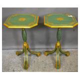 Pair of Regency style green & gilt side tables