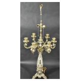 Silver plated & painted glass candelabra