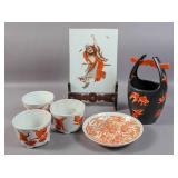 Asian tile on stand; Asian tile on stand;