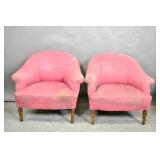 Pair of red upholstered club chairs