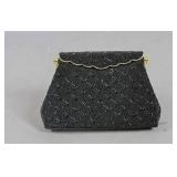 Gilt-metal and beaded black evening clutch