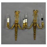 Pair of Louis XVI style gilt-metal 2-arm sconces Pair of Louis XVI style gilt-metal 2-arm sconces