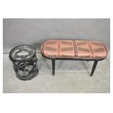 Art Deco style black lacquered upholstered bench; Art Deco style black lacquered upholstered bench;