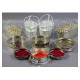 Group of silver plated wine baskets & coasters