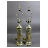 Pair of reverse-decorated silvered lamps Pair of reverse-decorated silvered lamps