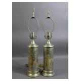 Pair of reverse-decorated silvered lamps