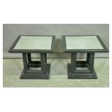 Pair of mirror top painted wood side tables Pair of mirror top painted wood side tables