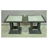 Pair of mirror top painted wood side tables