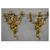 Pair of brass 3-light sconces