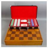 Chess set in wood inlaid game box; Chess set in wood inlaid game box;
