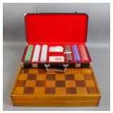 Chess set in wood inlaid game box;