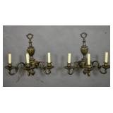 Pair of bronze 3-light sconces Pair of bronze 3-light sconces