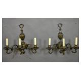 Pair of bronze 3-light sconces