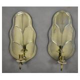 Pair of mirrored-back leaf-form sconces Pair of mirrored-back leaf-form sconces