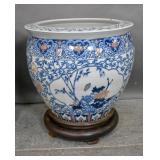 Asian blue & orange fishbowls on stand Asian blue & orange fishbowls on stand