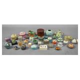 Group of porcelain, enamel and other pill boxes