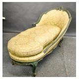 Louis XV style green painted chaise lounge