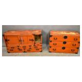 2 Korean red painted chests
