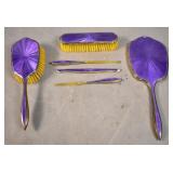 Partial English silver & enamel dresser set