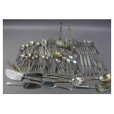 Group of silver plated flatware & serving pieces