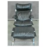 Eames style leather & chrome lounge chair