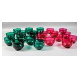 Group of red & green glass finger bowls