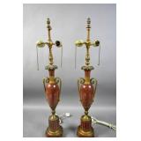 Pair of Empire style rouge marble urn-form lamps