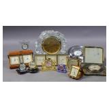 Group of 12 table & travel clocks & thermometers