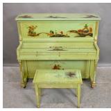 Green chinoiserie upright piano