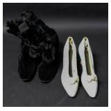 Vintage wool lined fur tipped velvet boots;