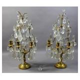 Pair of glass & crystal 3-light candelabra
