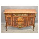 Louis XV style walnut marble top commode